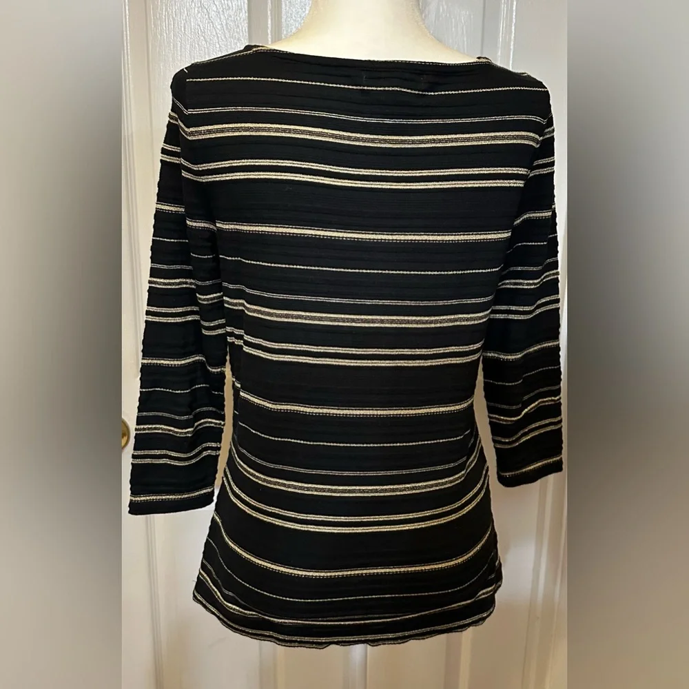 Ralph Lauren Top Green Label long Sleeve Black Gold Stripe Top Size Small - Picture 3 of 6